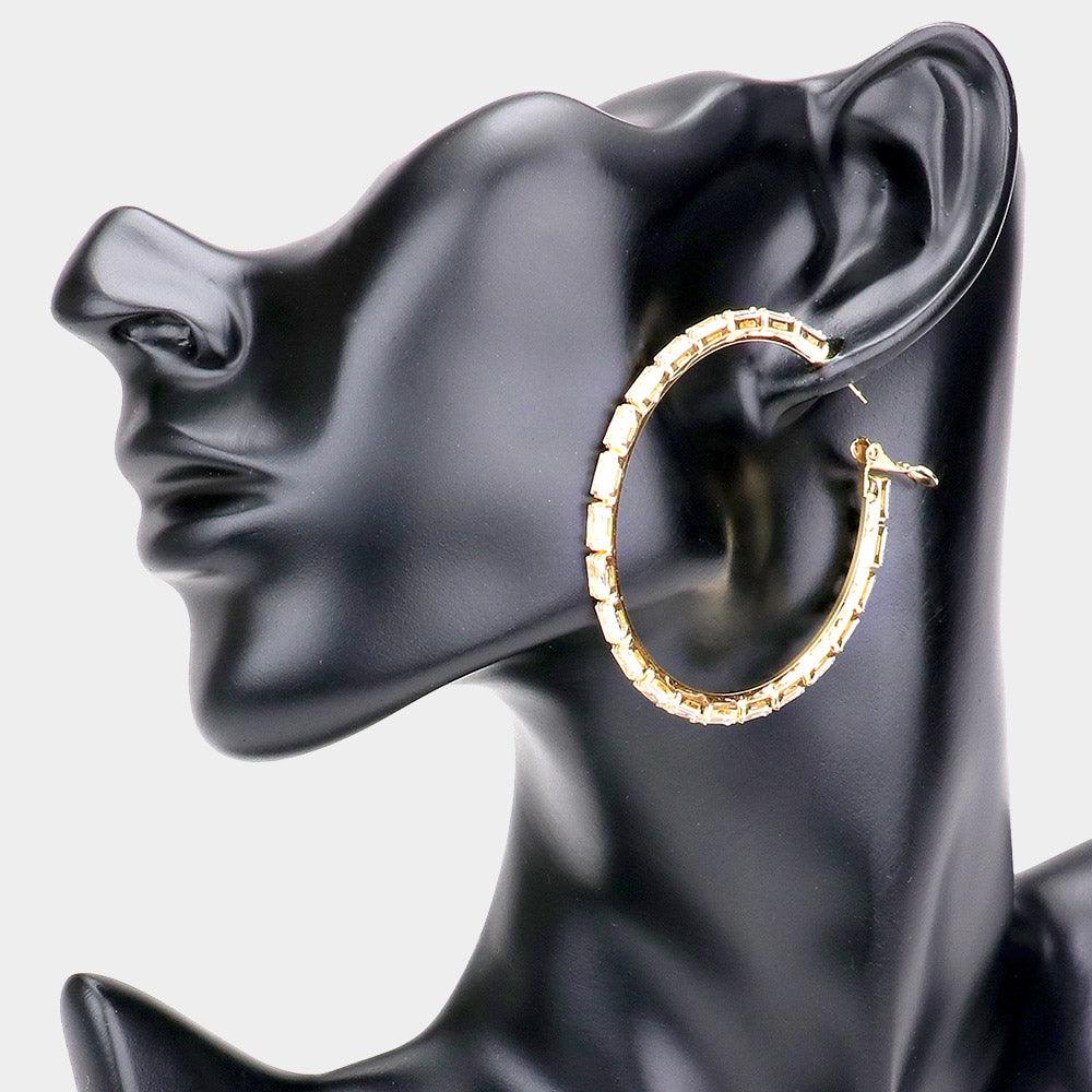 Gold Rectangle Stone Cluster Hoop Earrings - Jewelry Store by Erik Rayo