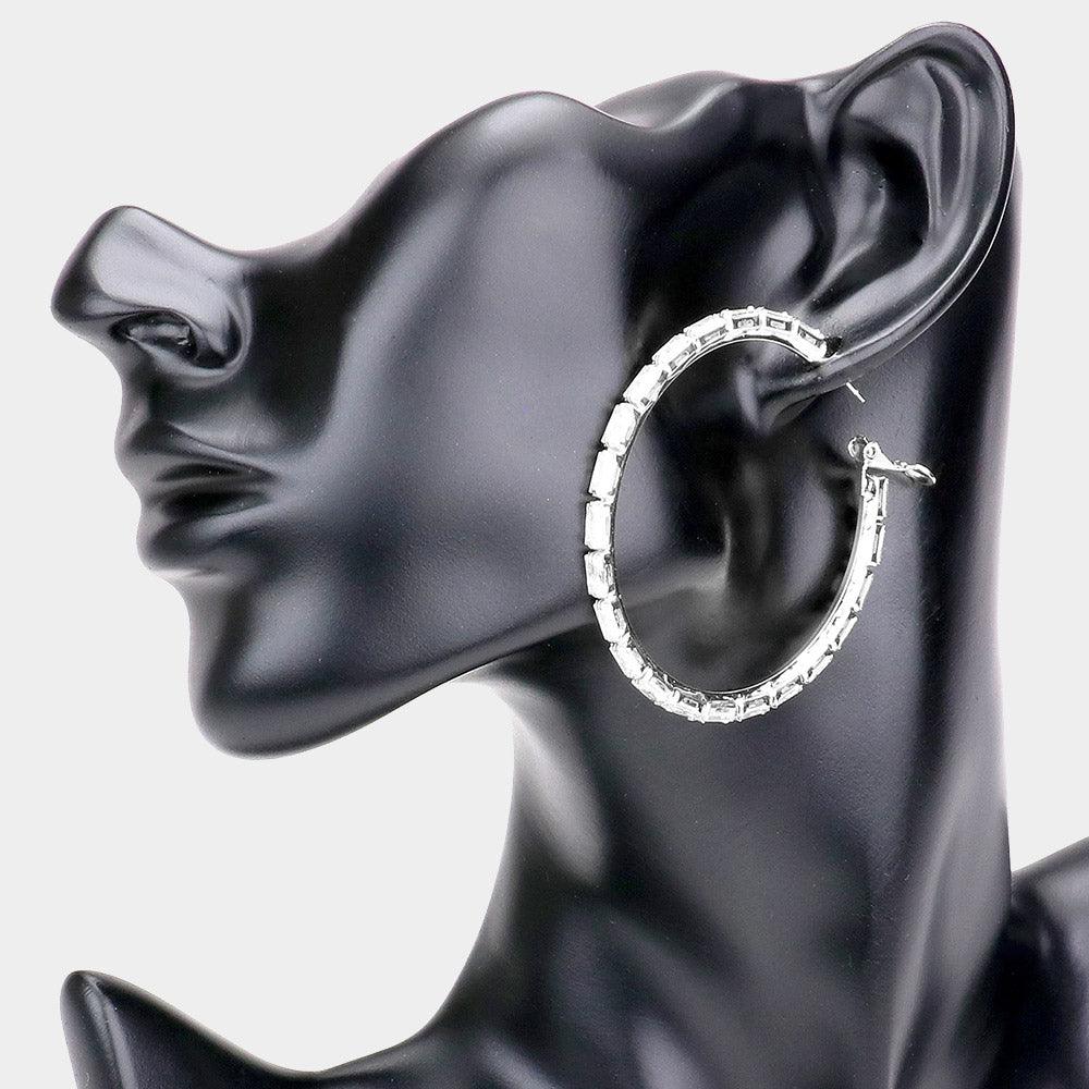 Silver Rectangle Stone Cluster Hoop Earrings - Jewelry Store by Erik Rayo