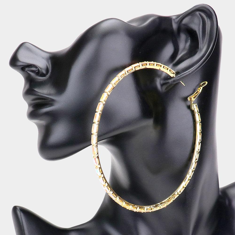Gold Rectangle Stone Cluster Hoop Earrings - Jewelry Store by Erik Rayo