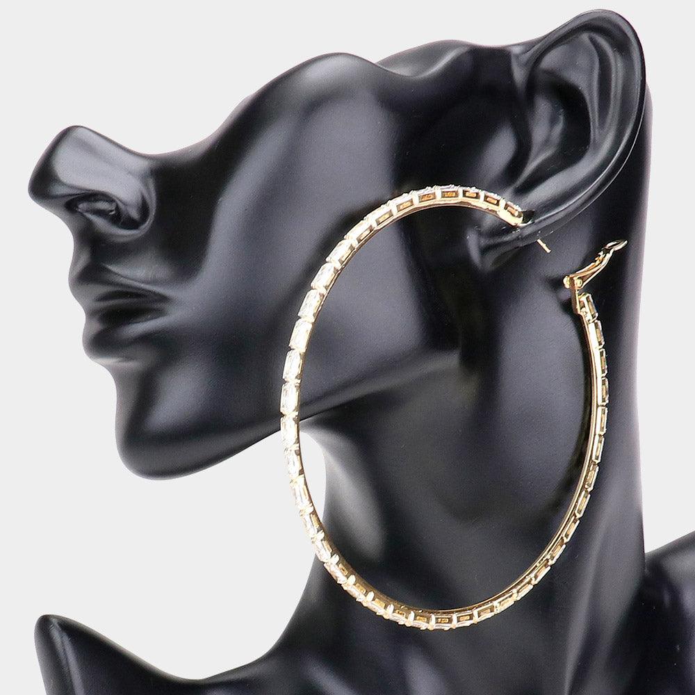 Gold Rectangle Stone Cluster Hoop Earrings - Jewelry Store by Erik Rayo