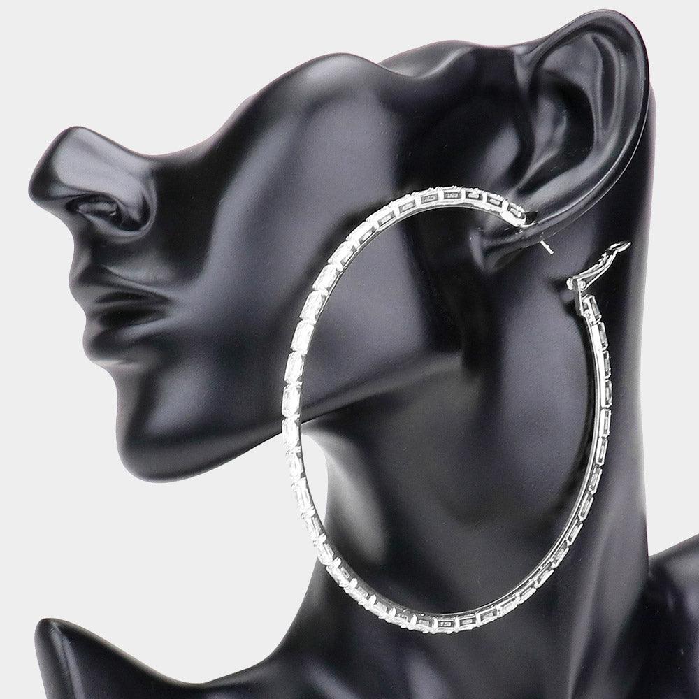 Silver Rectangle Stone Cluster Hoop Earrings - Jewelry Store by Erik Rayo