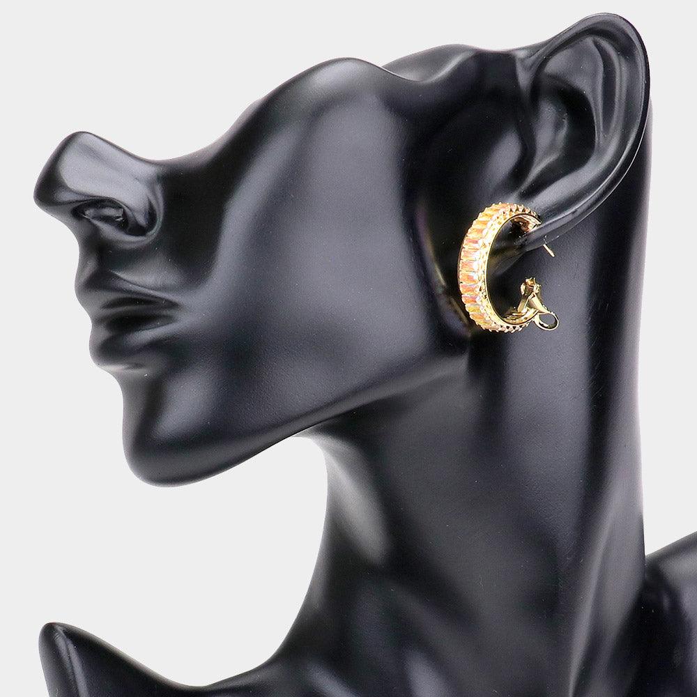Gold Rectangle Stone Cluster Hoop Earrings - Jewelry Store by Erik Rayo