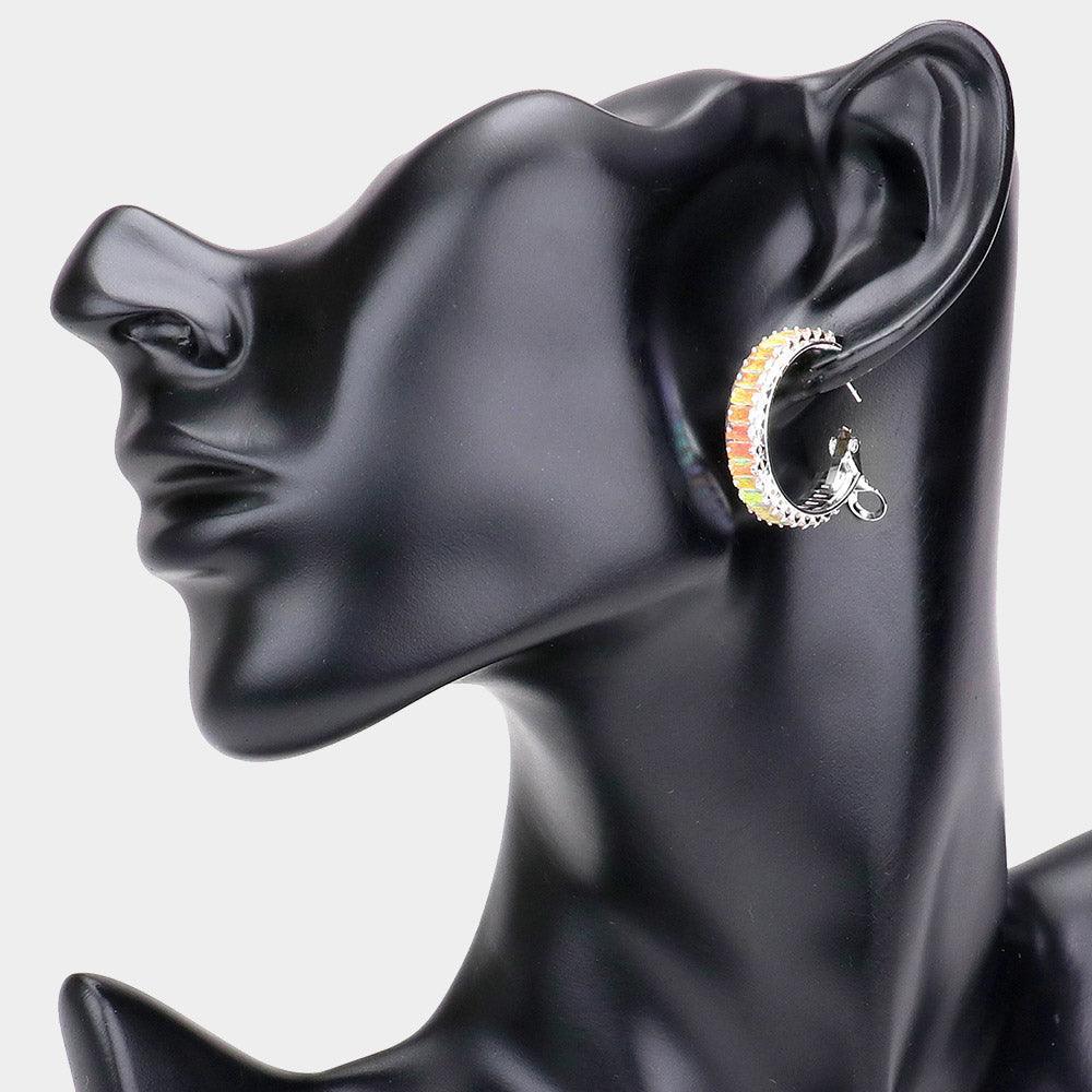Silver Rectangle Stone Cluster Hoop Earrings - Jewelry Store by Erik Rayo