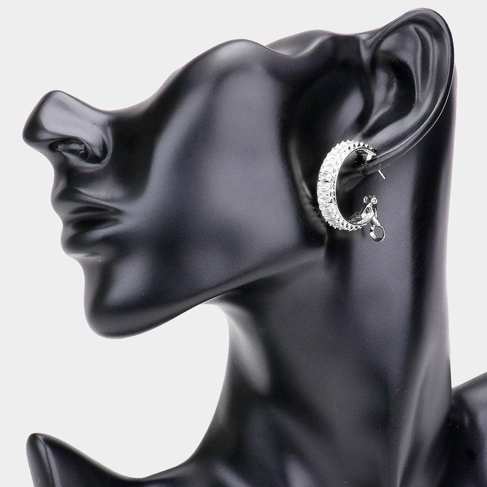 Silver Rectangle Stone Cluster Hoop Earrings - Jewelry Store by Erik Rayo
