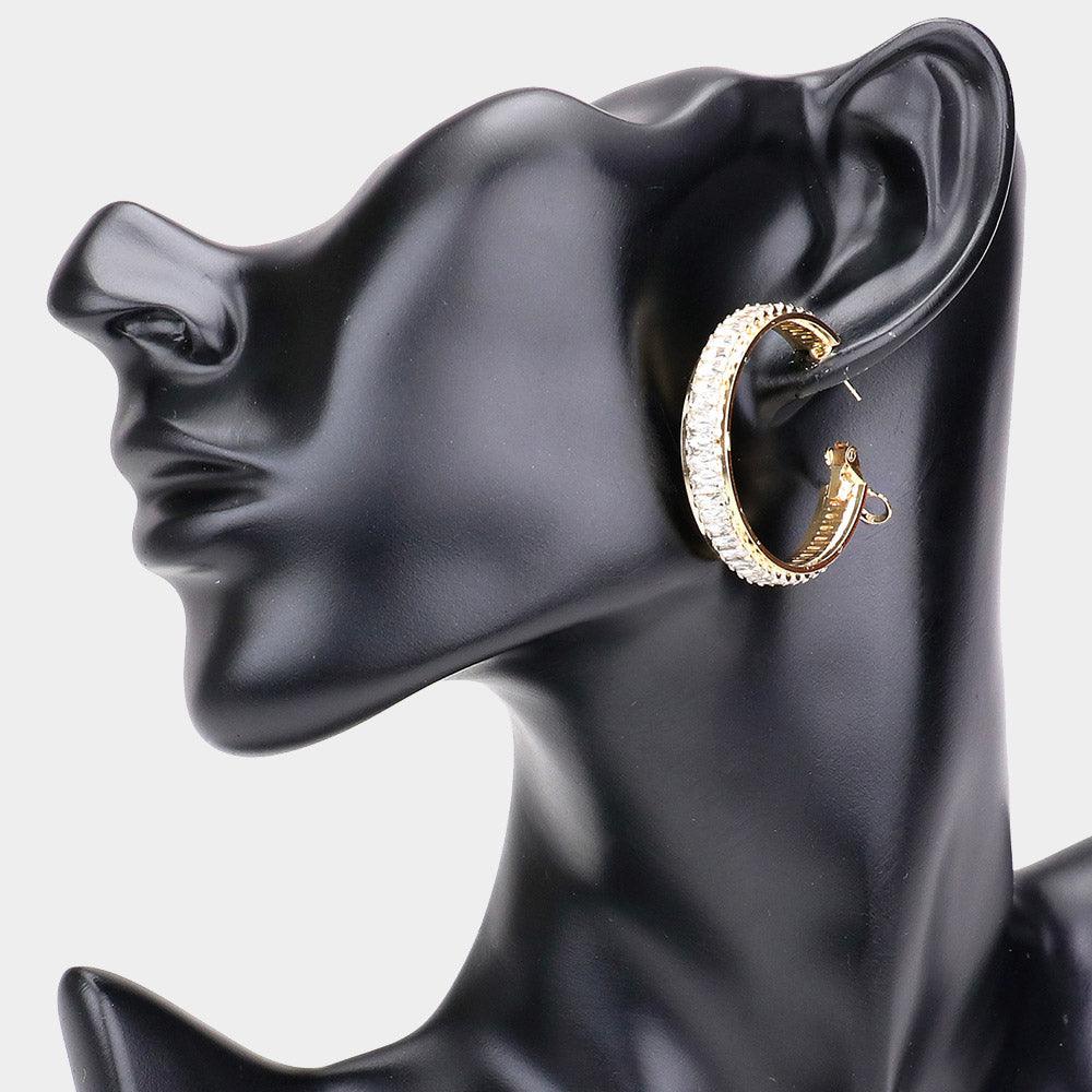 Gold Rectangle Stone Cluster Hoop Earrings - Jewelry Store by Erik Rayo