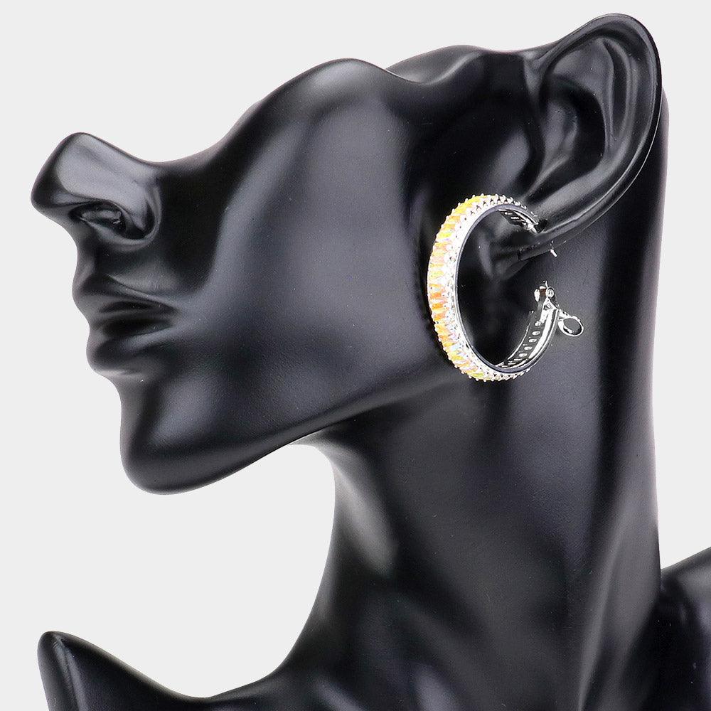 Silver Rectangle Stone Cluster Hoop Earrings - Jewelry Store by Erik Rayo