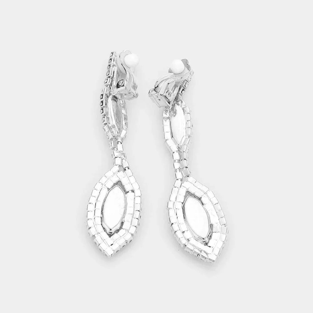Silver Marquise Crystal Rhinestone Drop Necklace Clip On Earring Set - Jewelry Store by Erik Rayo