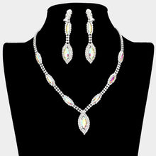 Load image into Gallery viewer, Silver Marquise Crystal Rhinestone Drop Necklace Clip On Earring Set
