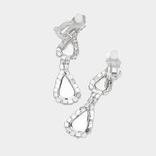 Load image into Gallery viewer, Silver Teardrop Stone Necklace Clip on Earring Set Rhinestone Paved
