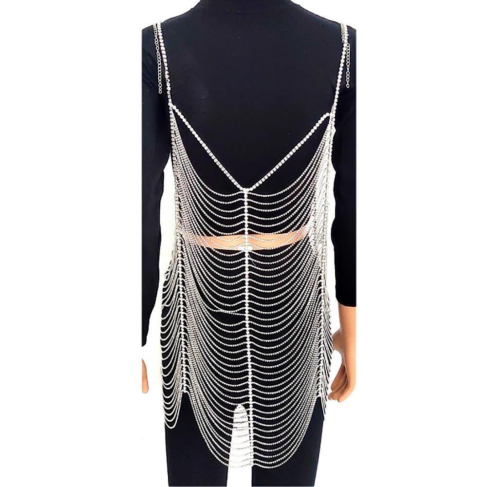 Silver Draped Rhinestone Dress Body Chain Necklace - Jewelry Store by Erik Rayo