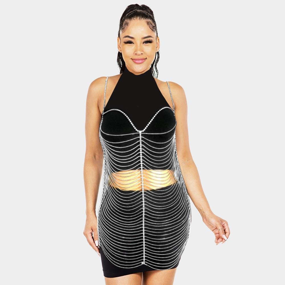 Silver Draped Rhinestone Dress Body Chain Necklace - Jewelry Store by Erik Rayo