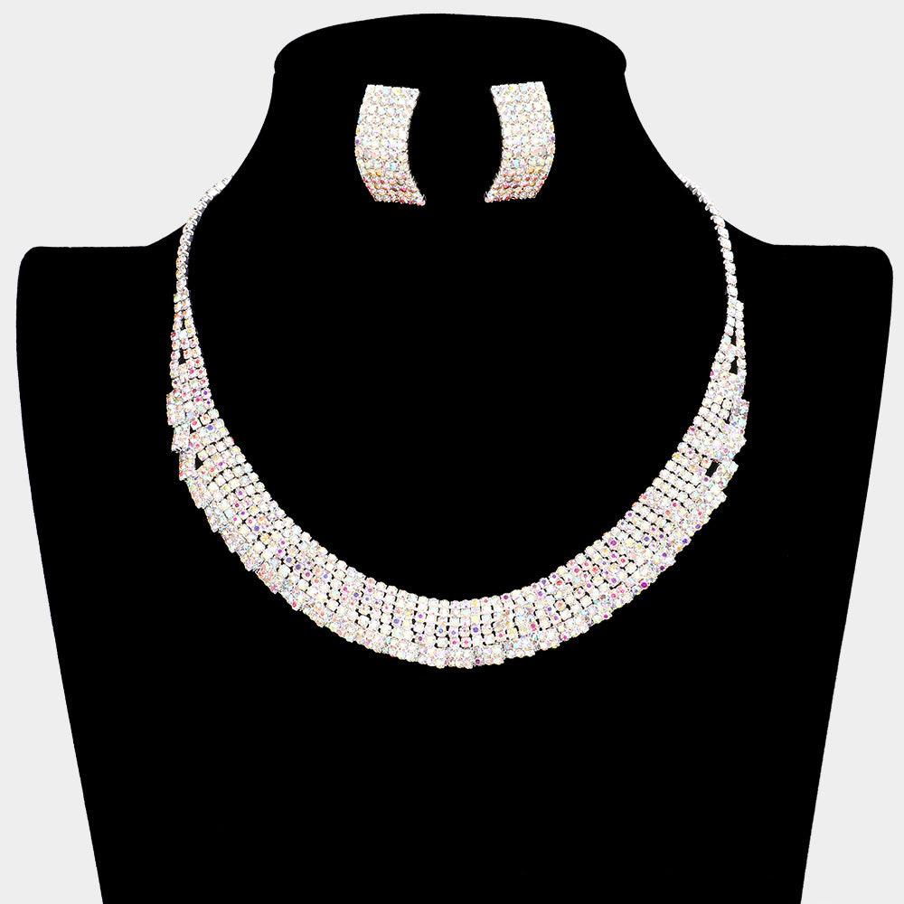 Silver Necklace Rhinestone Paved