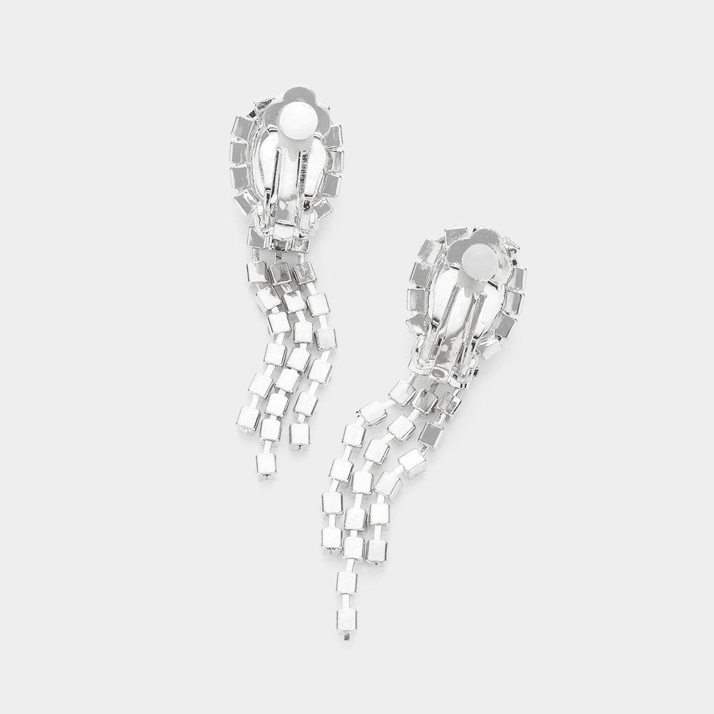 Black Oval Stone Accented V Shaped Rhinestone Necklace Clip on Earring Set - Jewelry Store by Erik Rayo