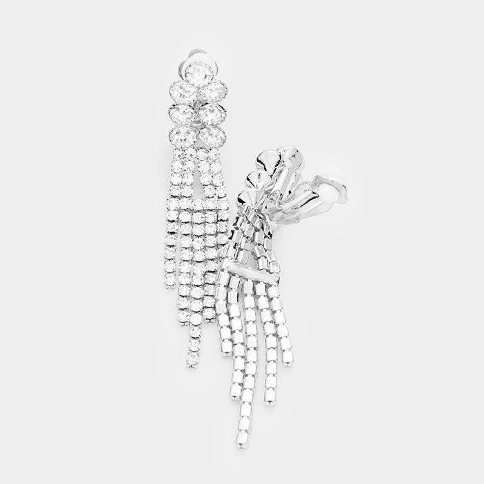 Silver Crystal V Shape Collar Necklace Clip on Earring Set Rhinestone Paved - Jewelry Store by Erik Rayo