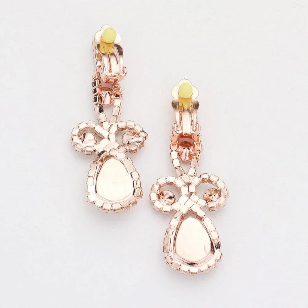 Rose Gold Teardrop Crystal Rhinestone Vine Drop Collar Necklace Clip on Earring Set - Jewelry Store by Erik Rayo