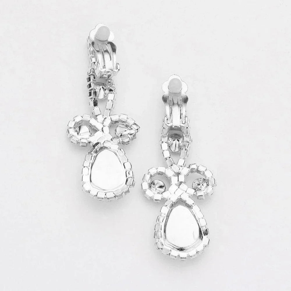Silver Teardrop Crystal Rhinestone Vine Drop Collar Necklace Clip on Earring Set - Jewelry Store by Erik Rayo