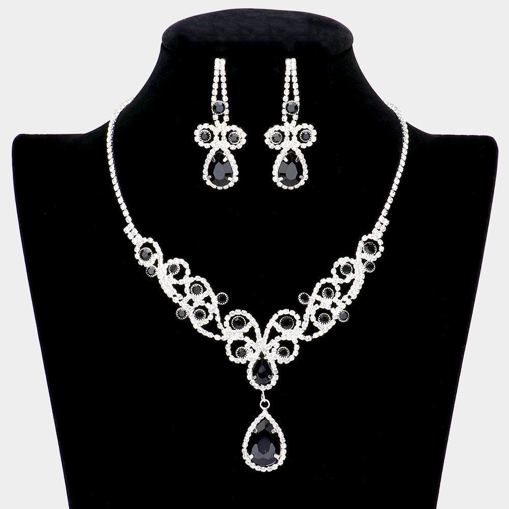 Black Teardrop Crystal Rhinestone Vine Drop Collar Necklace - Jewelry Store by Erik Rayo