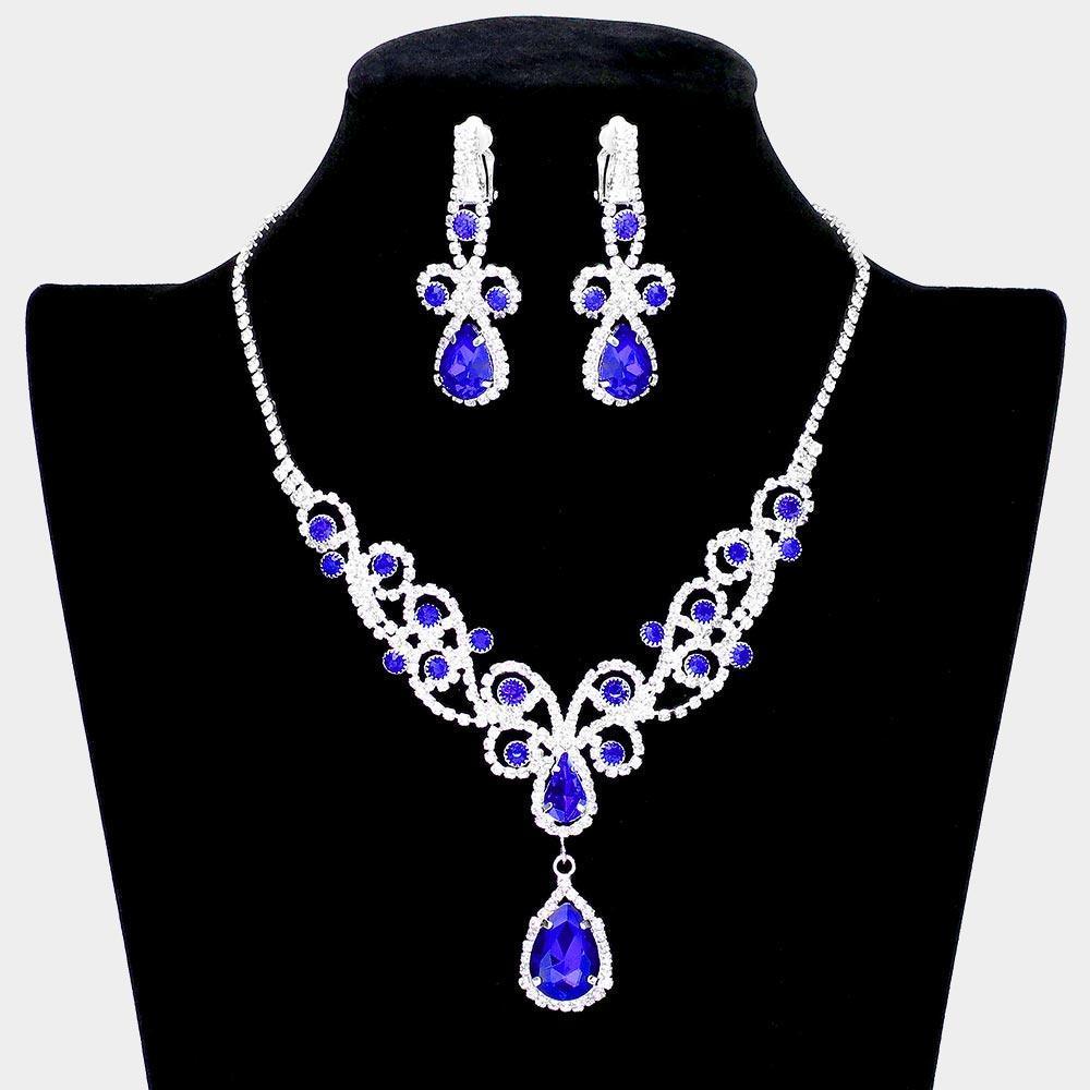 Teardrop Crystal Rhinestone Vine Drop Collar Necklace Clip on Earring Set - Jewelry Store by Erik Rayo