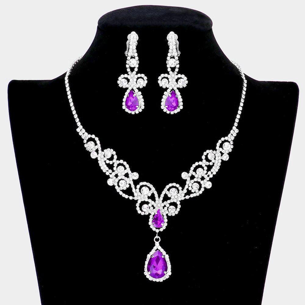 Purple Teardrop Crystal Rhinestone Vine Drop Collar Necklace - Jewelry Store by Erik Rayo