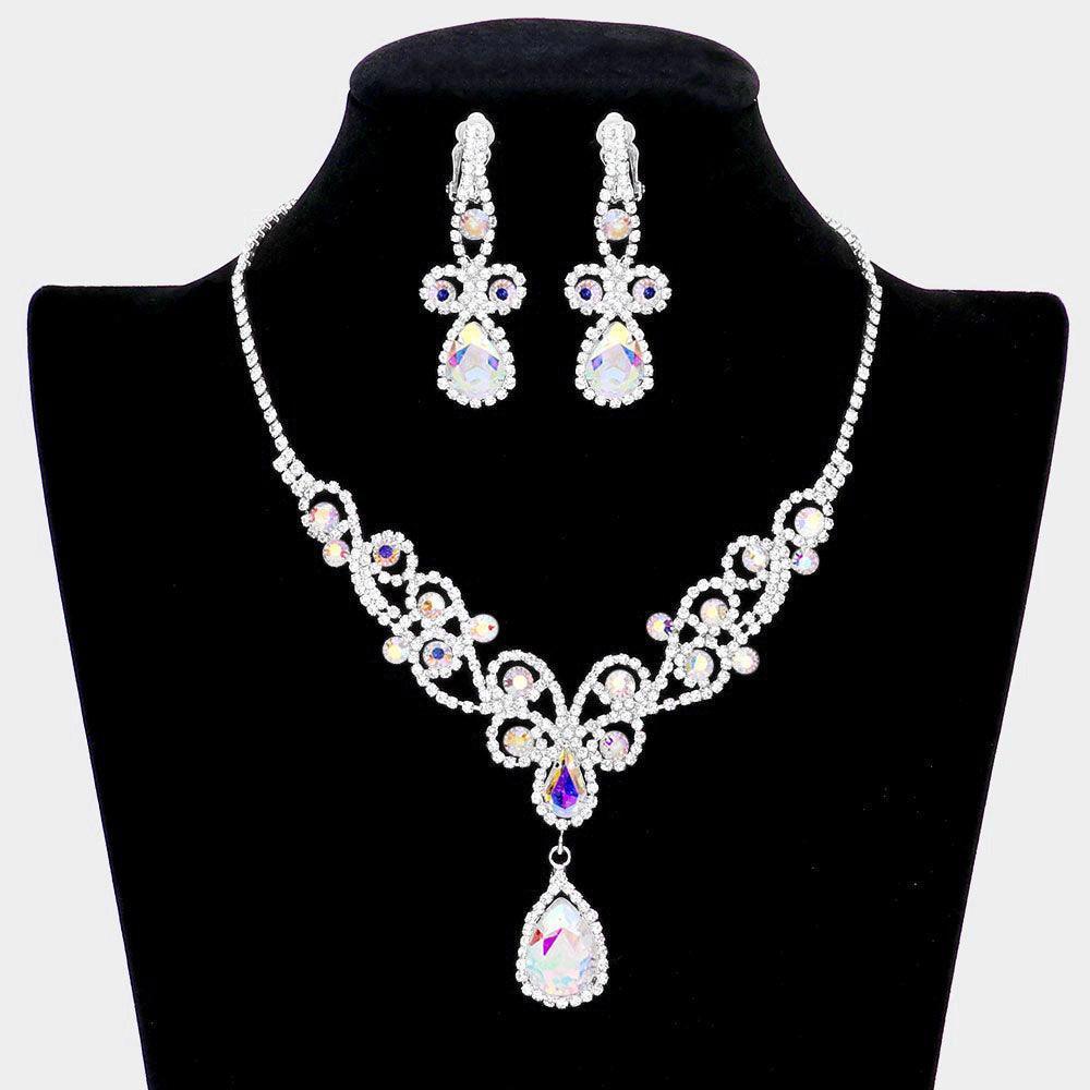Silver Teardrop Crystal Rhinestone Vine Drop Collar Necklace - Jewelry Store by Erik Rayo
