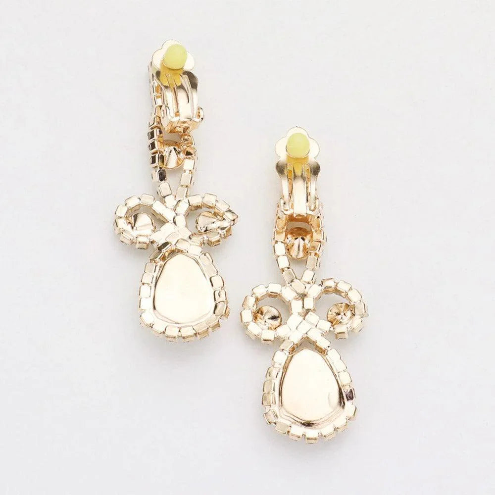 Gold Teardrop Crystal Rhinestone Vine Drop Collar Necklace Clip on Earring Set - Jewelry Store by Erik Rayo