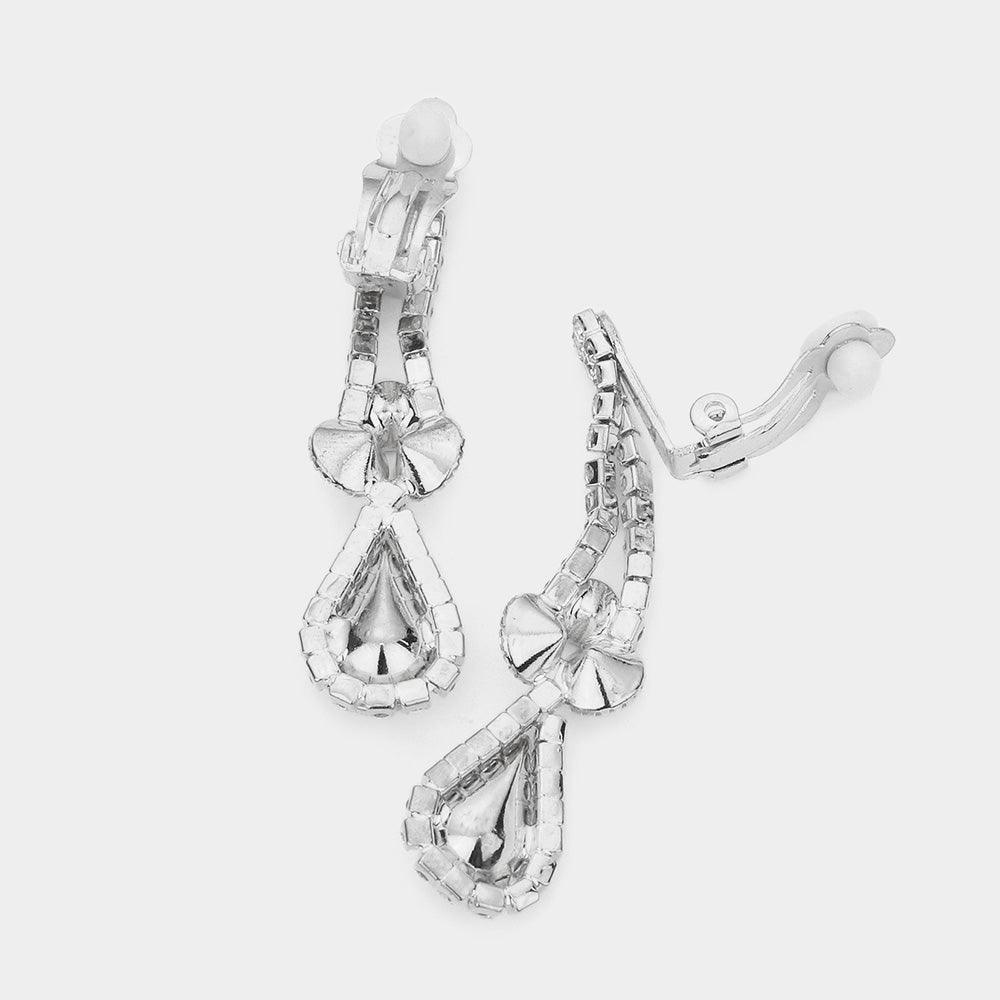 Clear Crystal Rhinestone Bubbly Teardrop Necklace Clip on Earring Set - Jewelry Store by Erik Rayo