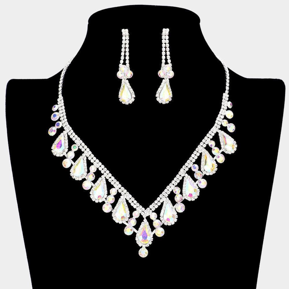 Silver Teardrop Stone Accented Rhinestone Necklace - Jewelry Store by Erik Rayo