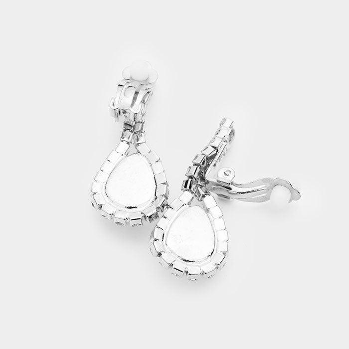 Teardrop Collar Necklace & Clip Earring Set Rhinestone Paved - Jewelry Store by Erik Rayo