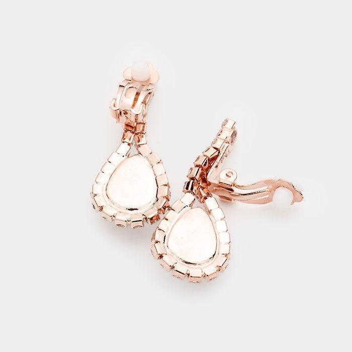 Gold Teardrop Collar Necklace & Clip Earring Set Rhinestone Paved - Jewelry Store by Erik Rayo