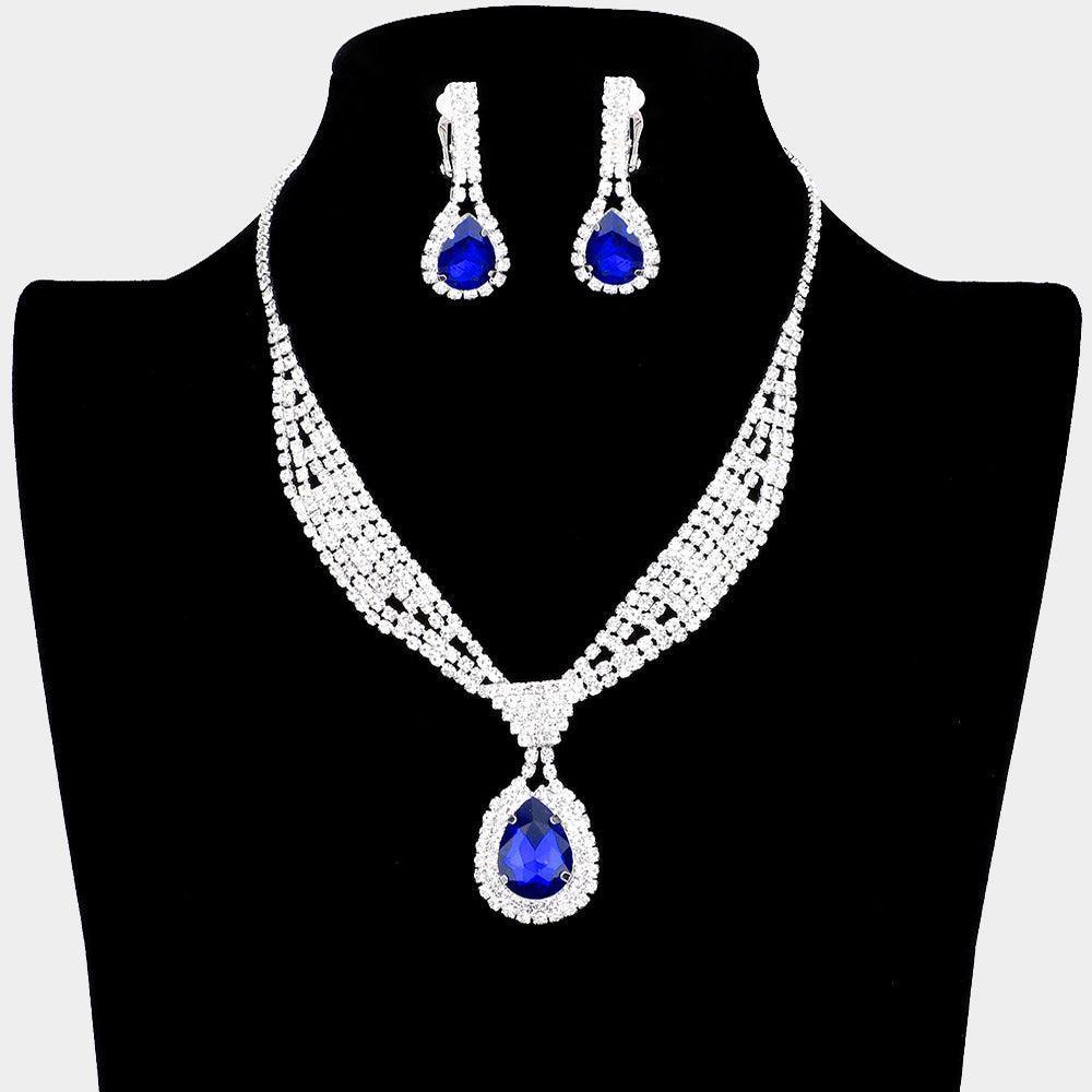 Teardrop Collar Necklace & Clip Earring Set Rhinestone Paved - Jewelry Store by Erik Rayo
