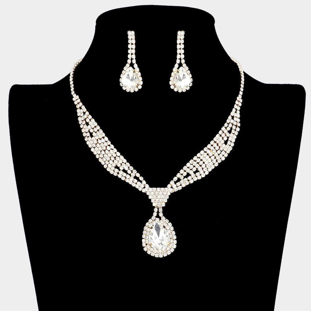 Gold Teardrop Collar Necklace Rhinestone Paved - Jewelry Store by Erik Rayo