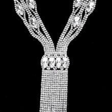 Load image into Gallery viewer, Silver Rhinestone Trim Crystal Oval Fringe Necklace
