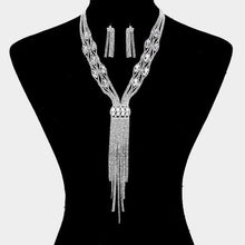 Load image into Gallery viewer, Silver Rhinestone Trim Crystal Oval Fringe Necklace
