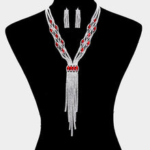 Load image into Gallery viewer, Silver Rhinestone Trim Crystal Oval Fringe Necklace
