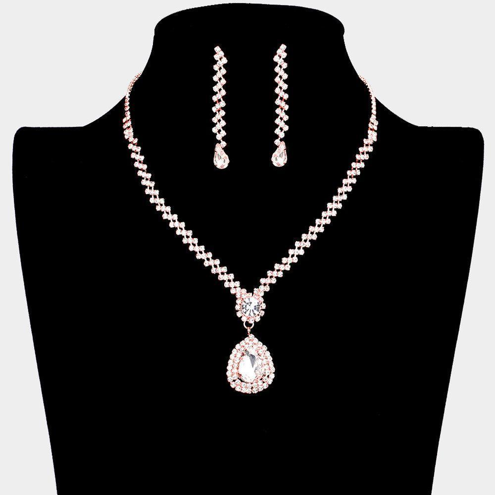 Rose Gold Teardrop Crystal Rhinestone Necklace - Jewelry Store by Erik Rayo