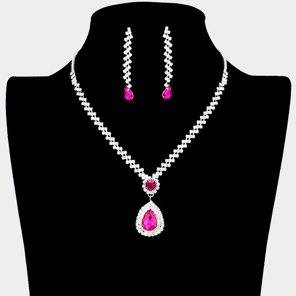 Silver Teardrop Crystal Rhinestone Necklace