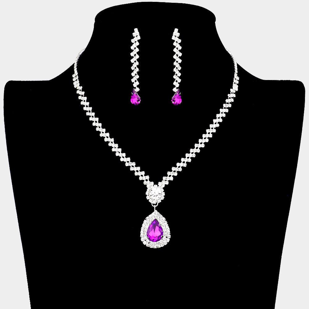 Silver Teardrop Crystal Rhinestone Necklace