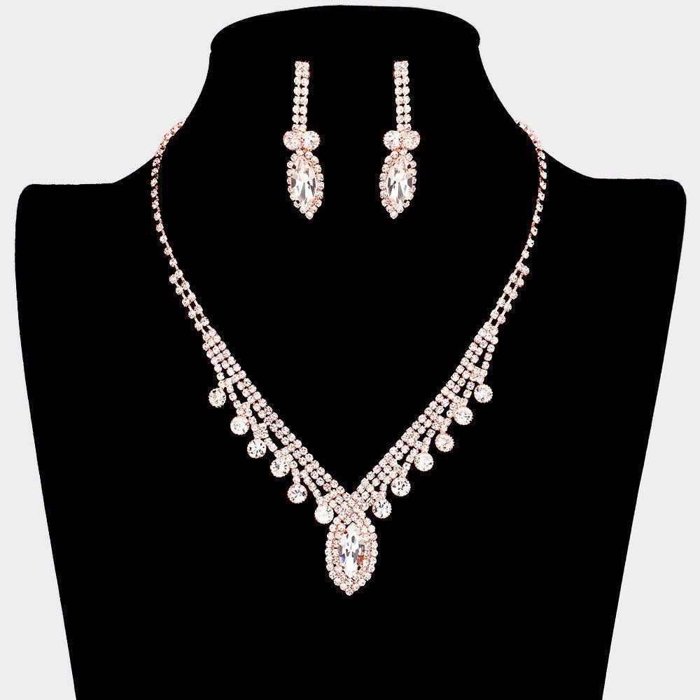 Rose Gold Round Marquise Stone Accented Rhinestone Necklace - Jewelry Store by Erik Rayo