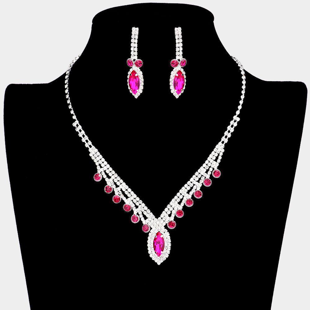 Fuchsia Round Marquise Stone Accented Rhinestone Necklace - Jewelry Store by Erik Rayo