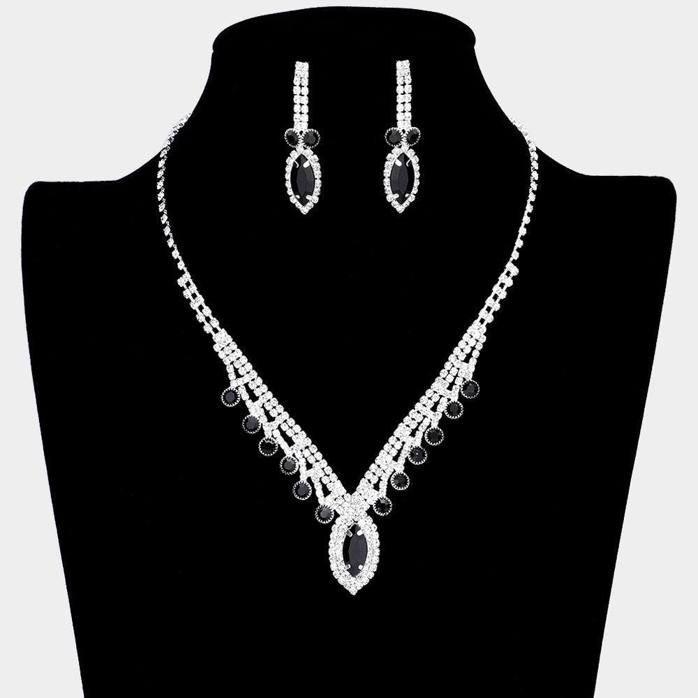 Black Round Marquise Stone Accented Rhinestone Necklace - Jewelry Store by Erik Rayo