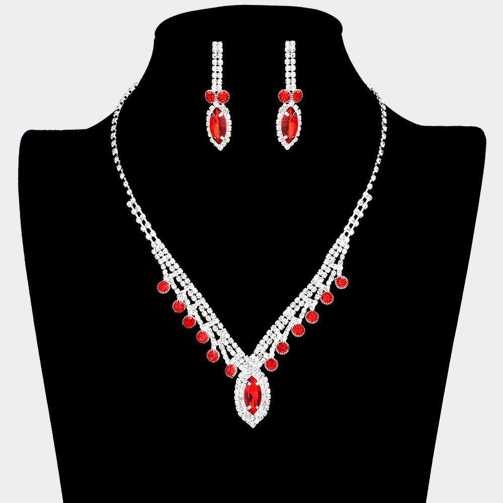 Red Round Marquise Stone Accented Rhinestone Necklace - Jewelry Store by Erik Rayo