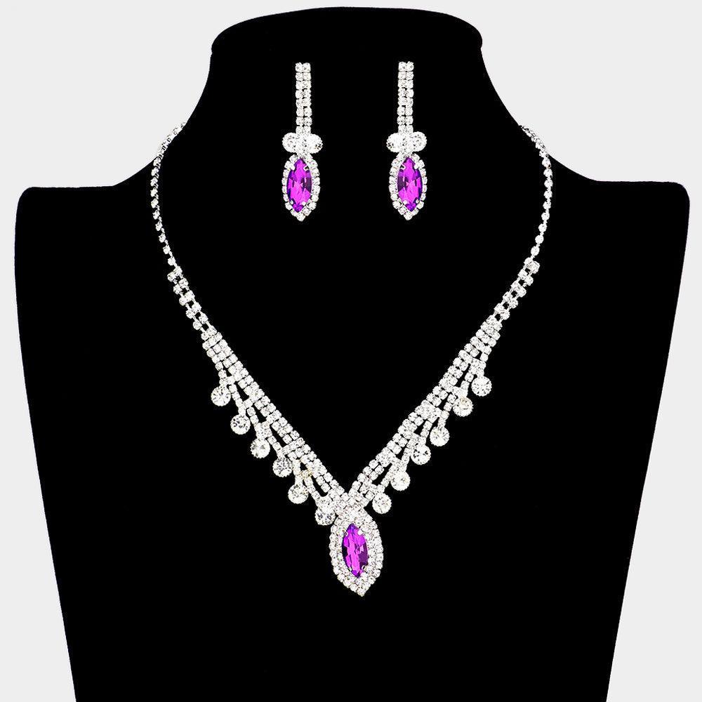 Purple Round Marquise Stone Accented Rhinestone Necklace - Jewelry Store by Erik Rayo
