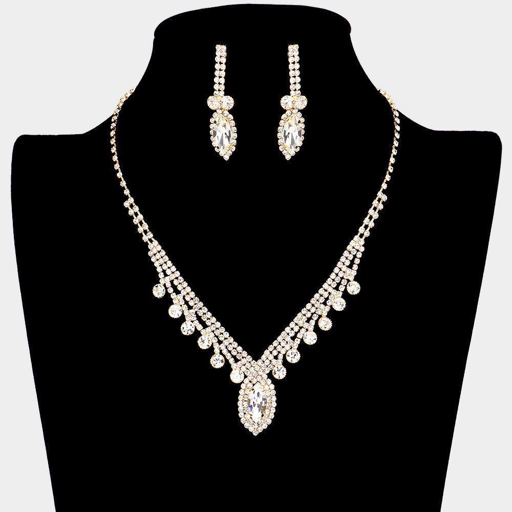 Gold Round Marquise Stone Accented Rhinestone Necklace - Jewelry Store by Erik Rayo