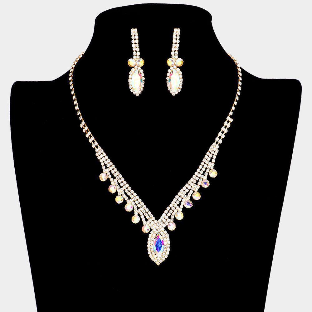 Gold Round Marquise Stone Accented Rhinestone Necklace - Jewelry Store by Erik Rayo