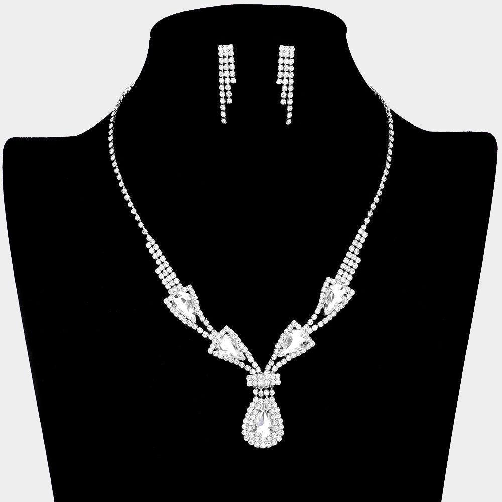 Silver Teardrop Stone Accented Rhinestone Necklace - Jewelry Store by Erik Rayo