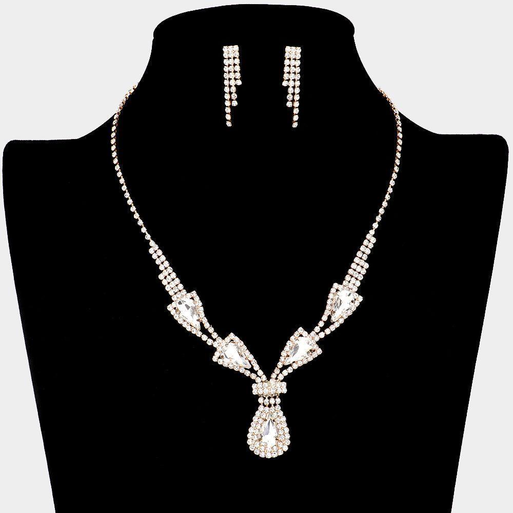 Gold Teardrop Stone Accented Rhinestone Necklace - Jewelry Store by Erik Rayo