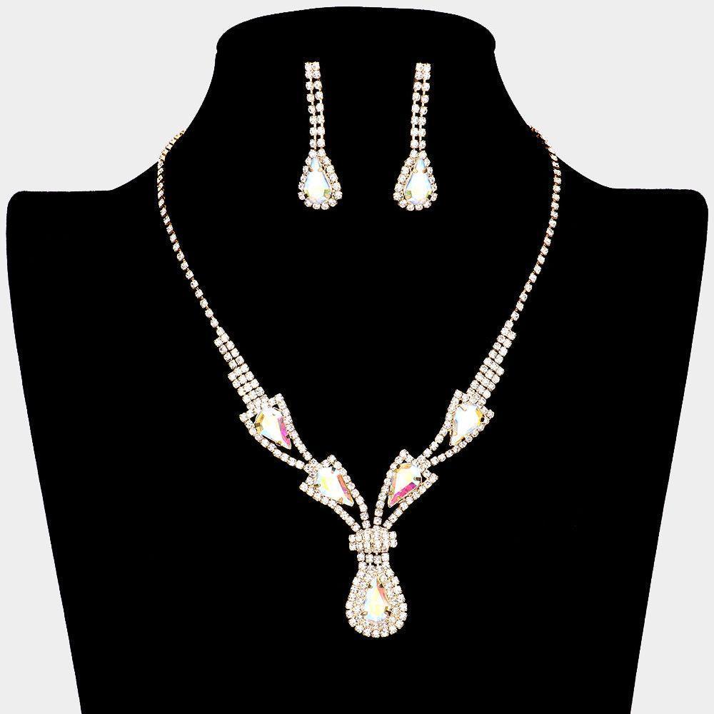 Gold Teardrop Stone Accented Rhinestone Necklace - Jewelry Store by Erik Rayo