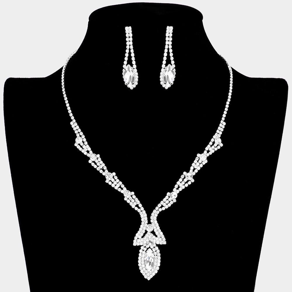 Silver Marquise Stone Accented Rhinestone Necklace