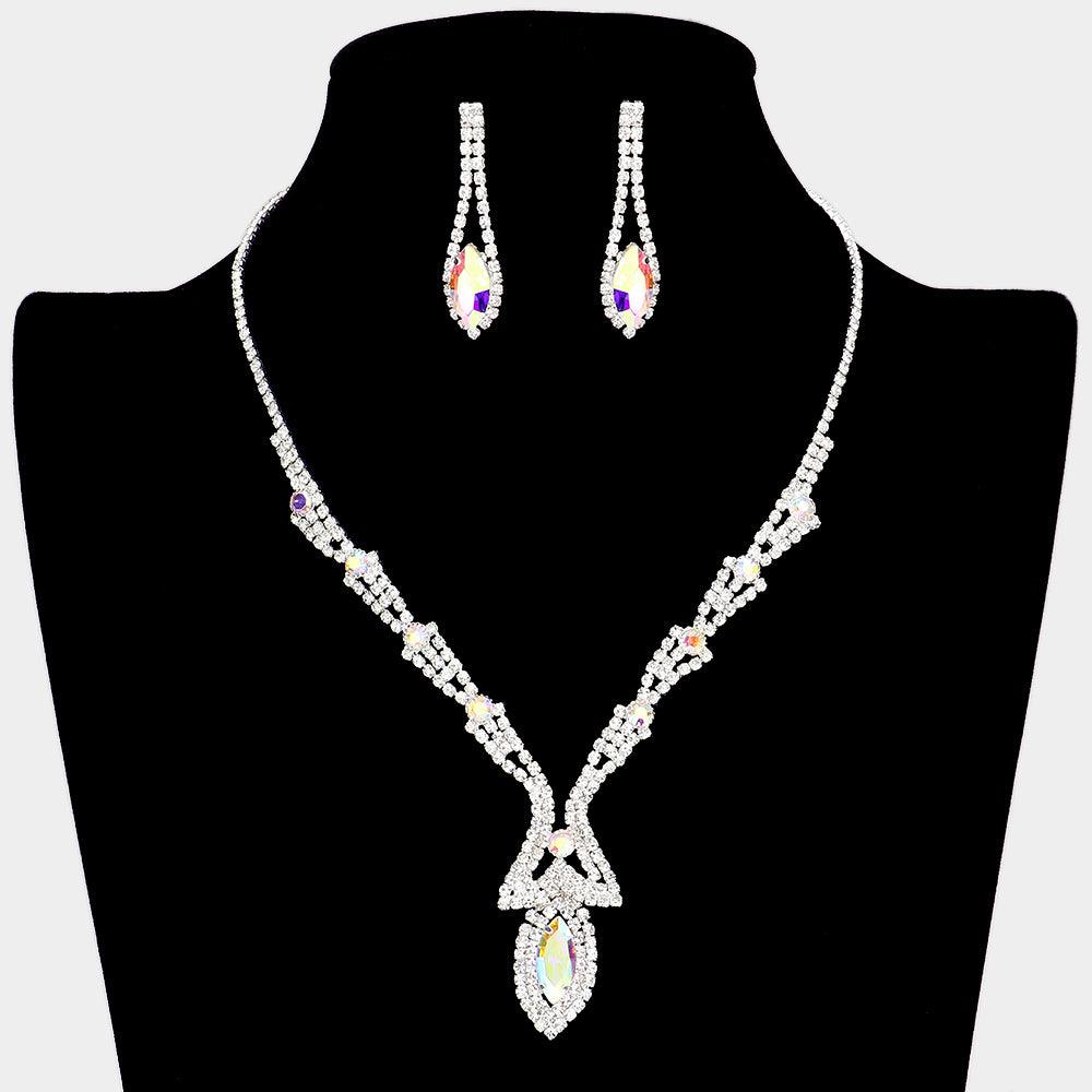 Silver Marquise Stone Accented Rhinestone Necklace