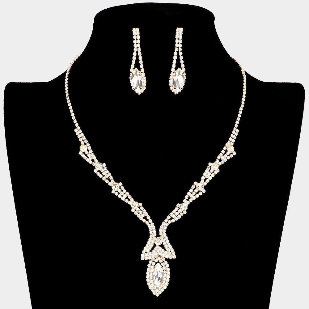 Gold Marquise Stone Accented Rhinestone Necklace - Jewelry Store by Erik Rayo